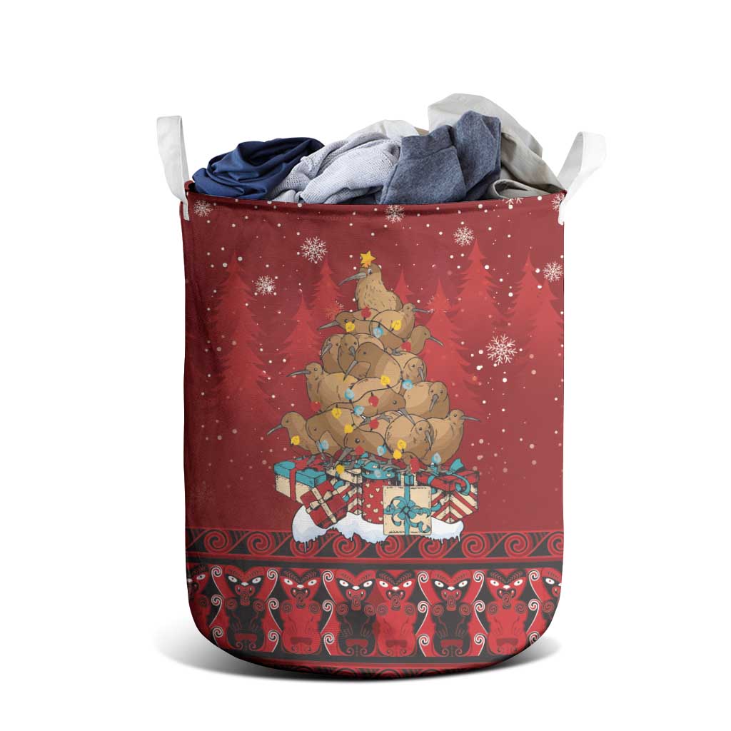Funny Kiwi Bird Xmas Tree Laundry Basket New Zealand Tribal Christmas Spirit LT9 - Polynesian Pride