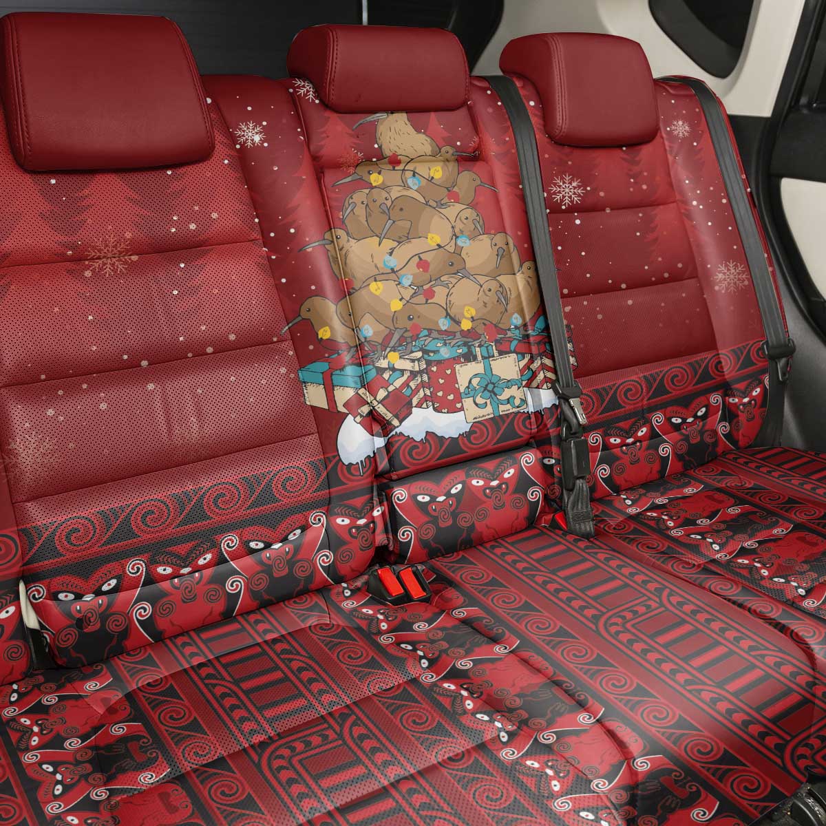 Funny Kiwi Bird Xmas Tree Back Car Seat Cover New Zealand Tribal Christmas Spirit LT9 - Polynesian Pride