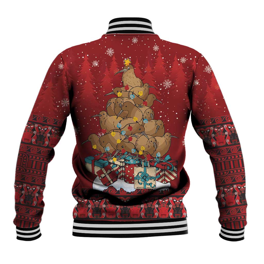 Funny Kiwi Bird Xmas Tree Baseball Jacket New Zealand Tribal Christmas Spirit LT9 - Polynesian Pride