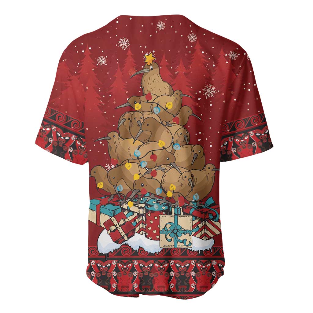 Funny Kiwi Bird Xmas Tree Baseball Jersey New Zealand Tribal Christmas Spirit LT9 - Polynesian Pride
