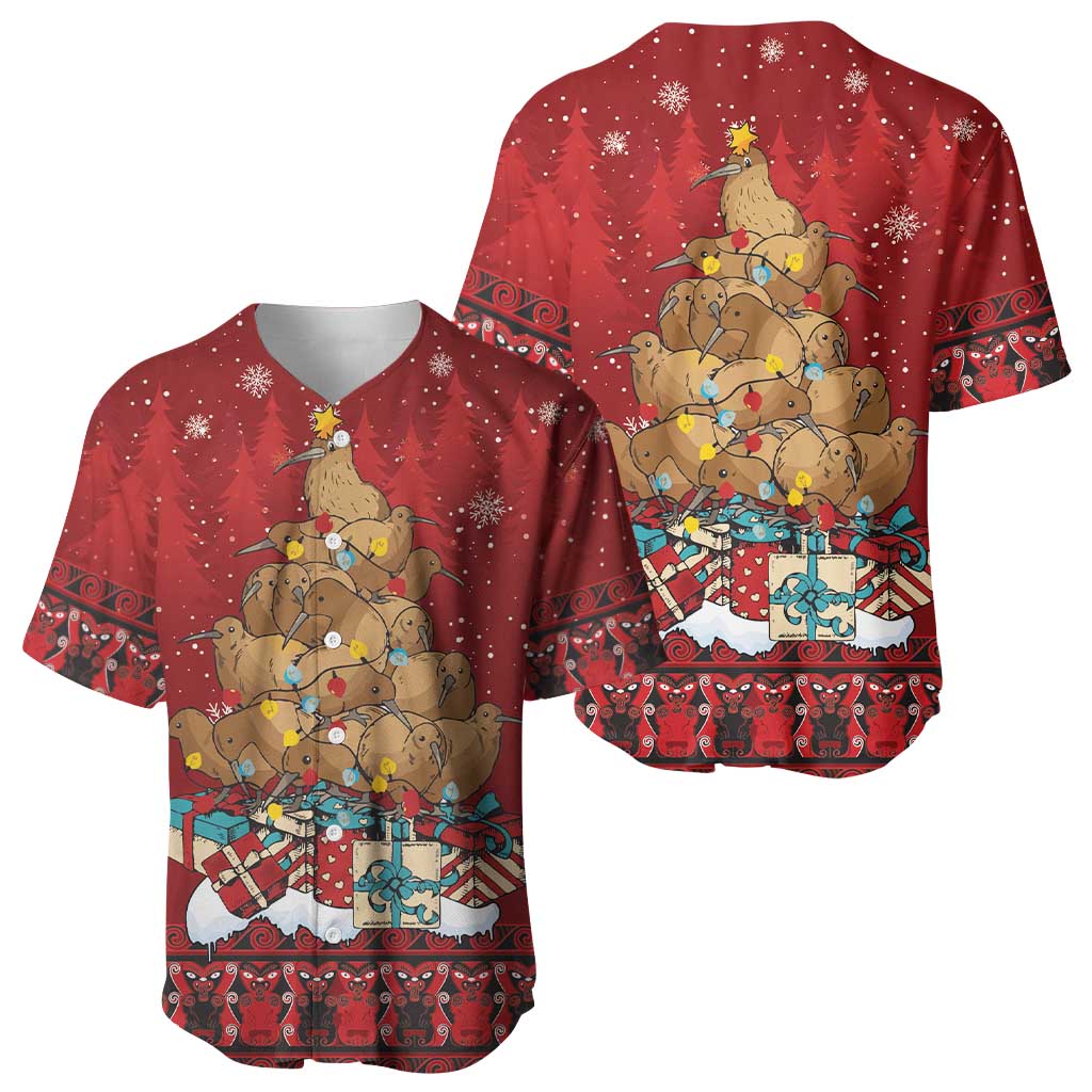 Funny Kiwi Bird Xmas Tree Baseball Jersey New Zealand Tribal Christmas Spirit LT9 - Polynesian Pride