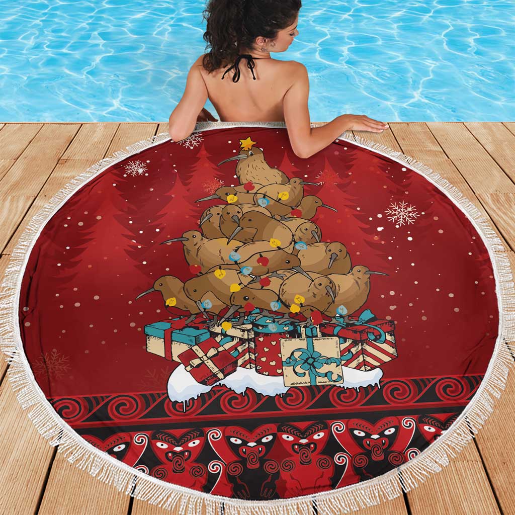 Funny Kiwi Bird Xmas Tree Beach Blanket New Zealand Tribal Christmas Spirit LT9 - Polynesian Pride