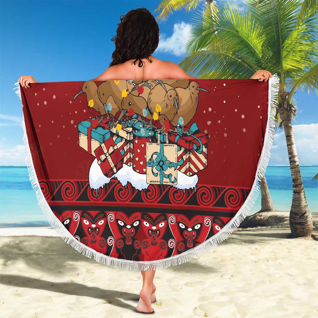 Funny Kiwi Bird Xmas Tree Beach Blanket New Zealand Tribal Christmas Spirit LT9 - Polynesian Pride