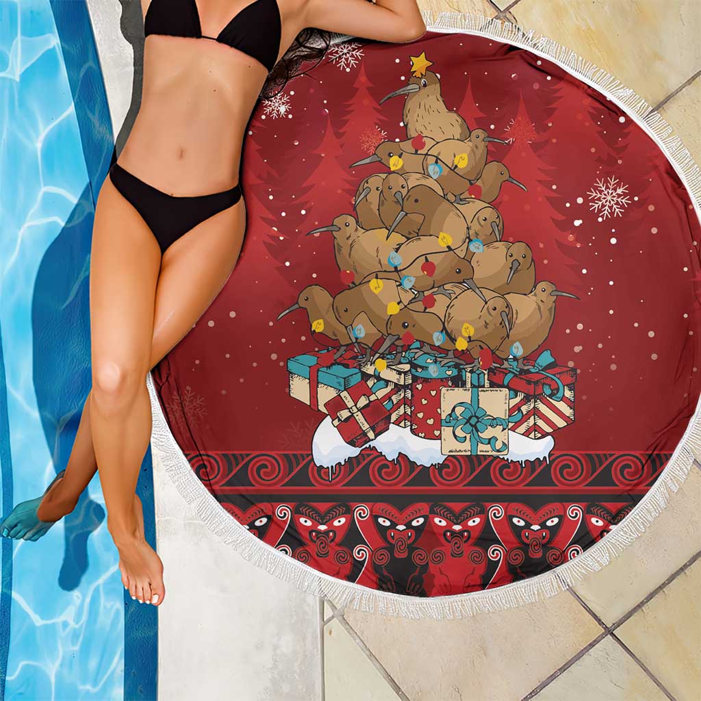 Funny Kiwi Bird Xmas Tree Beach Blanket New Zealand Tribal Christmas Spirit LT9 - Polynesian Pride