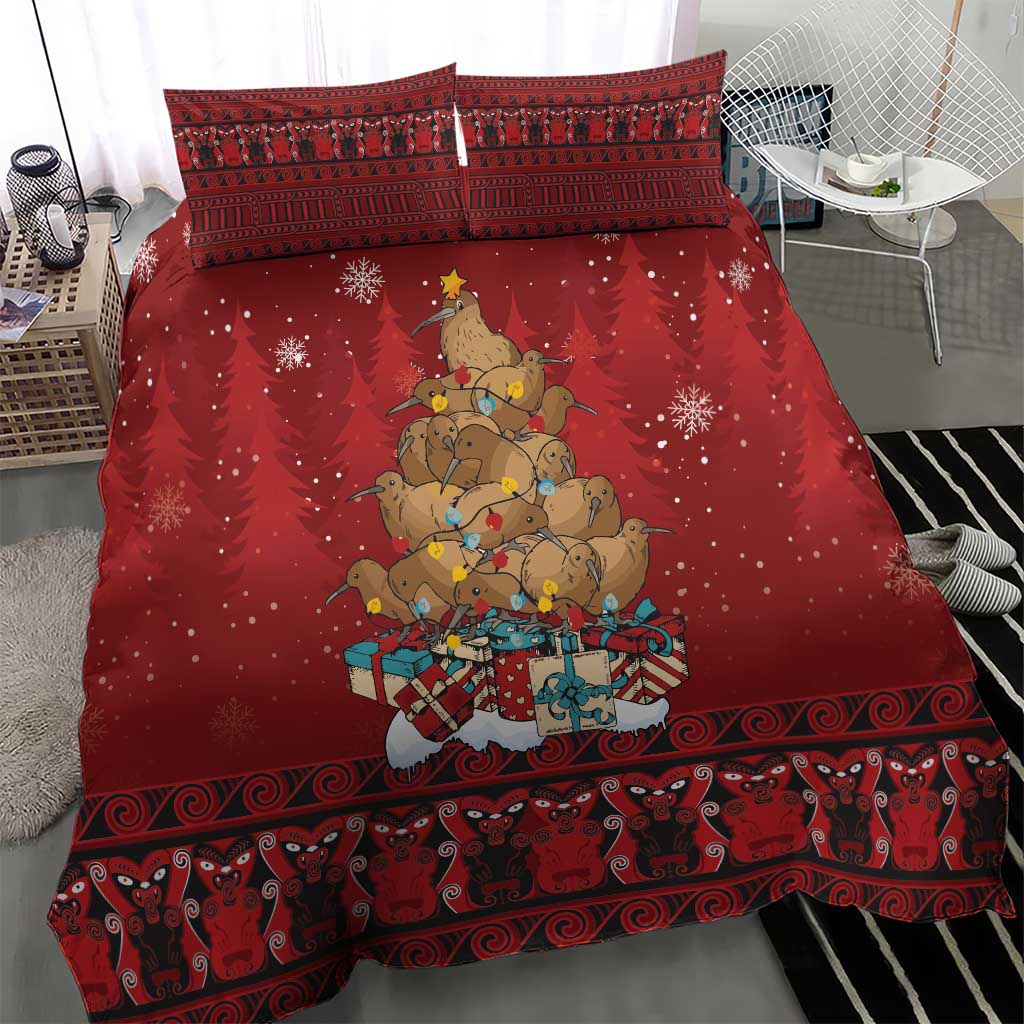 Funny Kiwi Bird Xmas Tree Bedding Set New Zealand Tribal Christmas Spirit LT9 - Polynesian Pride