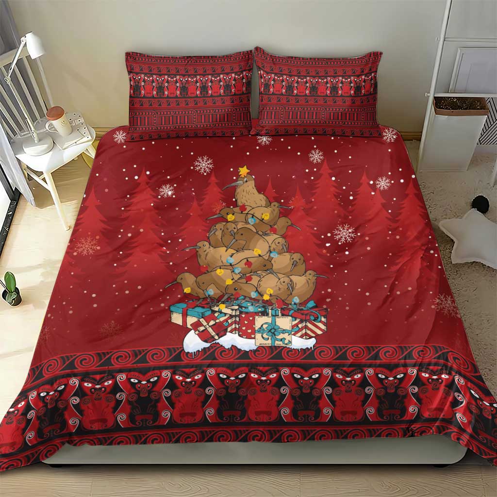 Funny Kiwi Bird Xmas Tree Bedding Set New Zealand Tribal Christmas Spirit LT9 - Polynesian Pride