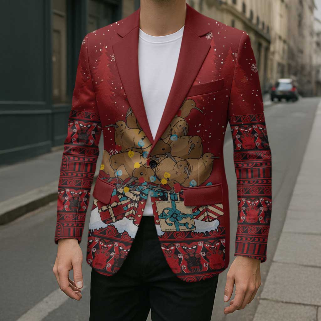 Funny Kiwi Bird Xmas Tree Blazer New Zealand Tribal Christmas Spirit LT9 - Polynesian Pride