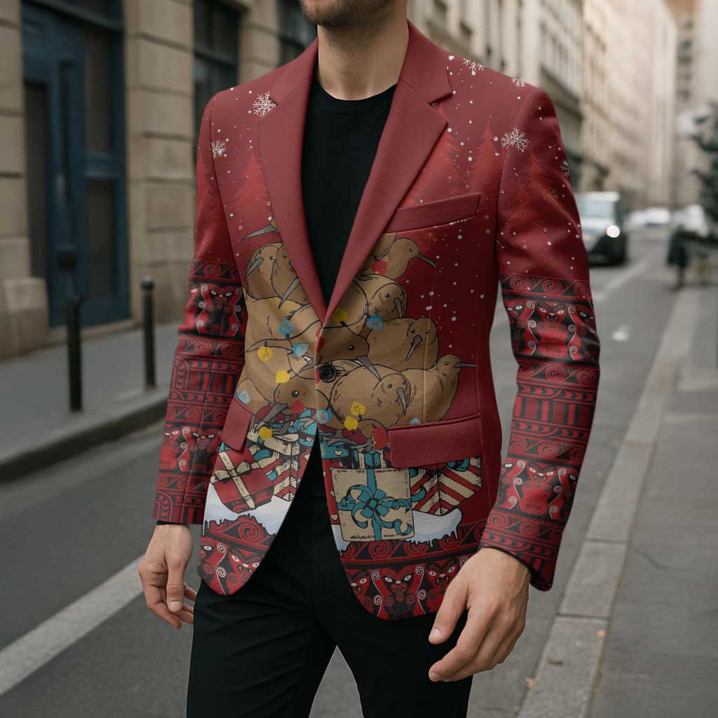 Funny Kiwi Bird Xmas Tree Blazer New Zealand Tribal Christmas Spirit LT9 - Polynesian Pride