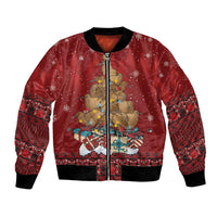 Funny Kiwi Bird Xmas Tree Bomber Jacket New Zealand Tribal Christmas Spirit LT9 Unisex Red - Polynesian Pride