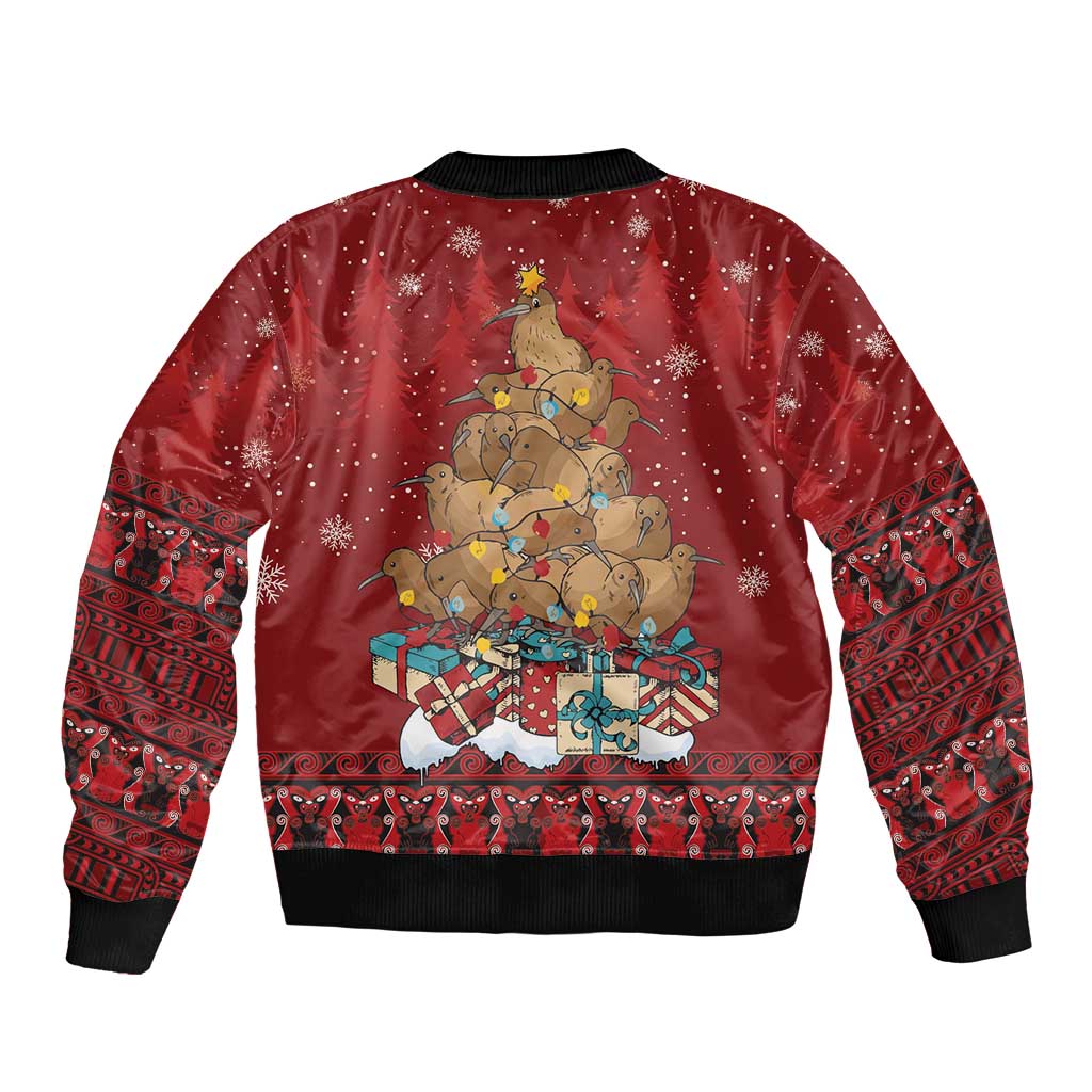 Funny Kiwi Bird Xmas Tree Bomber Jacket New Zealand Tribal Christmas Spirit LT9 - Polynesian Pride