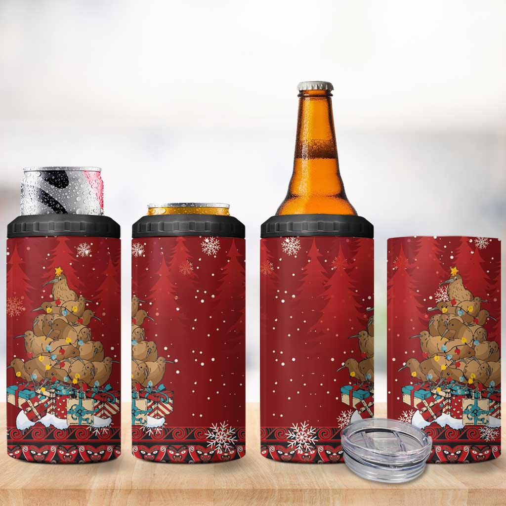 Funny Kiwi Bird Xmas Tree 4 in 1 Can Cooler Tumbler New Zealand Tribal Christmas Spirit LT9 - Polynesian Pride