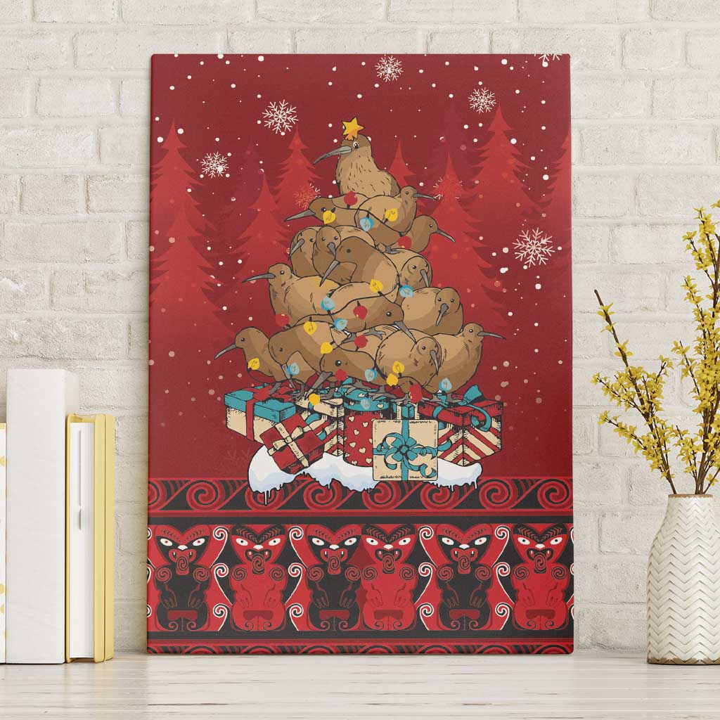 Funny Kiwi Bird Xmas Tree Canvas Wall Art New Zealand Tribal Christmas Spirit LT9 Without Frame Red - Polynesian Pride