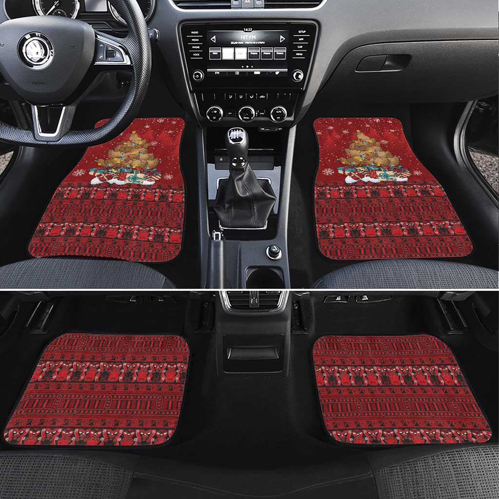 Funny Kiwi Bird Xmas Tree Car Mats New Zealand Tribal Christmas Spirit LT9 Set 4pcs Red - Polynesian Pride
