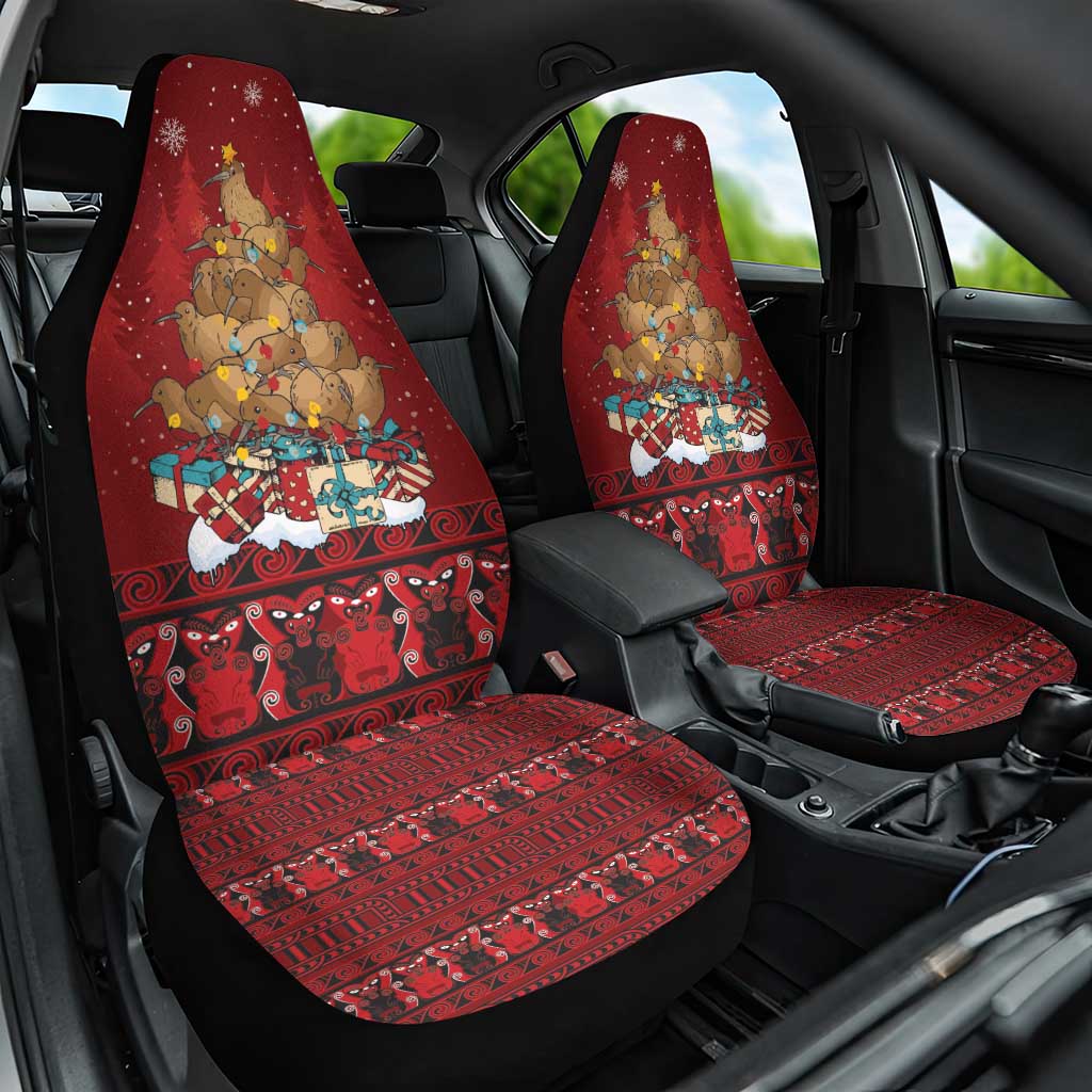 Funny Kiwi Bird Xmas Tree Car Seat Cover New Zealand Tribal Christmas Spirit LT9 One Size Red - Polynesian Pride