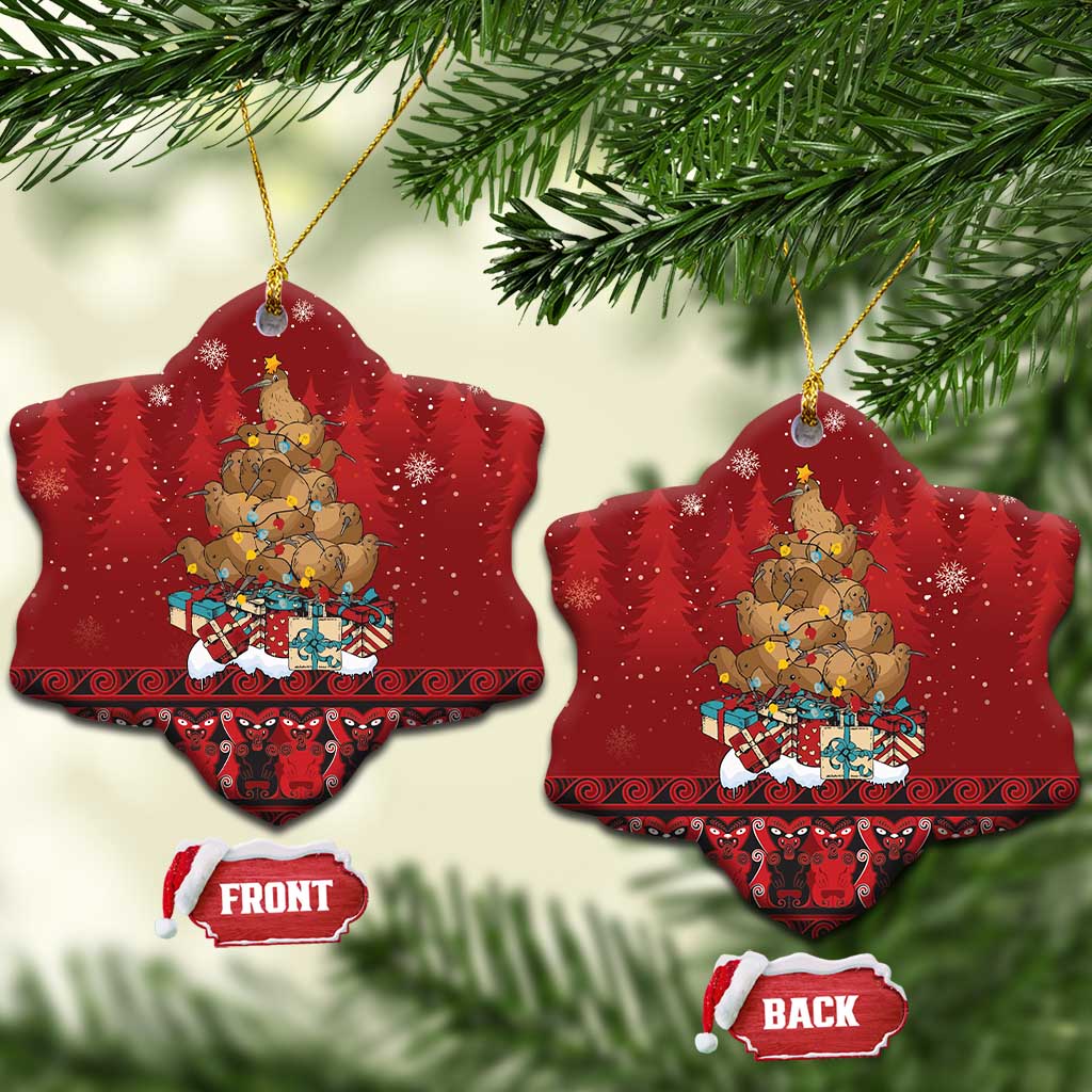 Funny Kiwi Bird Xmas Tree Ceramic Ornament New Zealand Tribal Christmas Spirit LT9 Snow Flake Red - Polynesian Pride