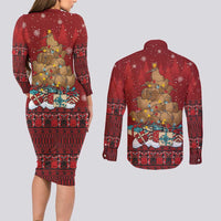 Funny Kiwi Bird Xmas Tree Couples Matching Long Sleeve Bodycon Dress and Long Sleeve Button Shirt New Zealand Tribal Christmas Spirit LT9 - Polynesian Pride