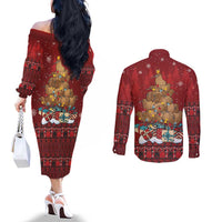 Funny Kiwi Bird Xmas Tree Couples Matching Off The Shoulder Long Sleeve Dress and Long Sleeve Button Shirt New Zealand Tribal Christmas Spirit LT9 - Polynesian Pride