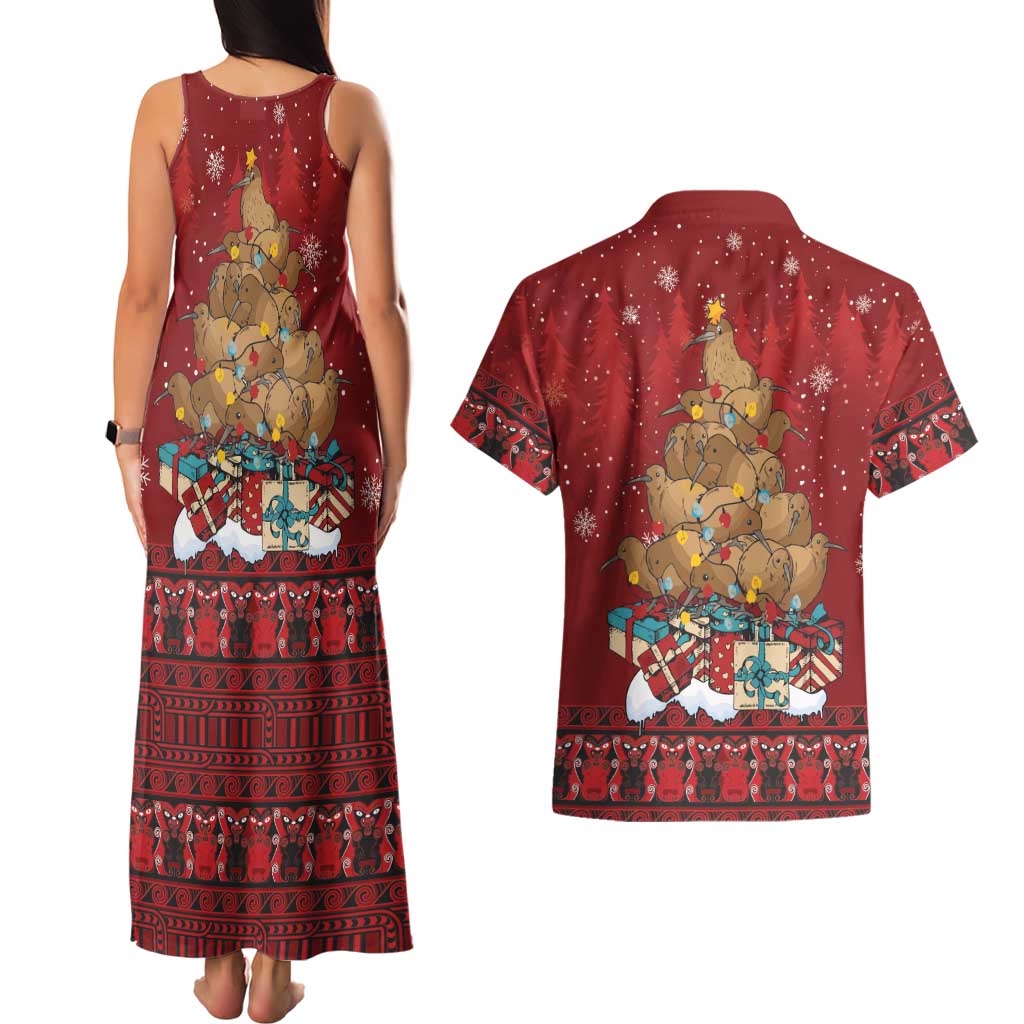 Funny Kiwi Bird Xmas Tree Couples Matching Tank Maxi Dress and Hawaiian Shirt New Zealand Tribal Christmas Spirit LT9 - Polynesian Pride