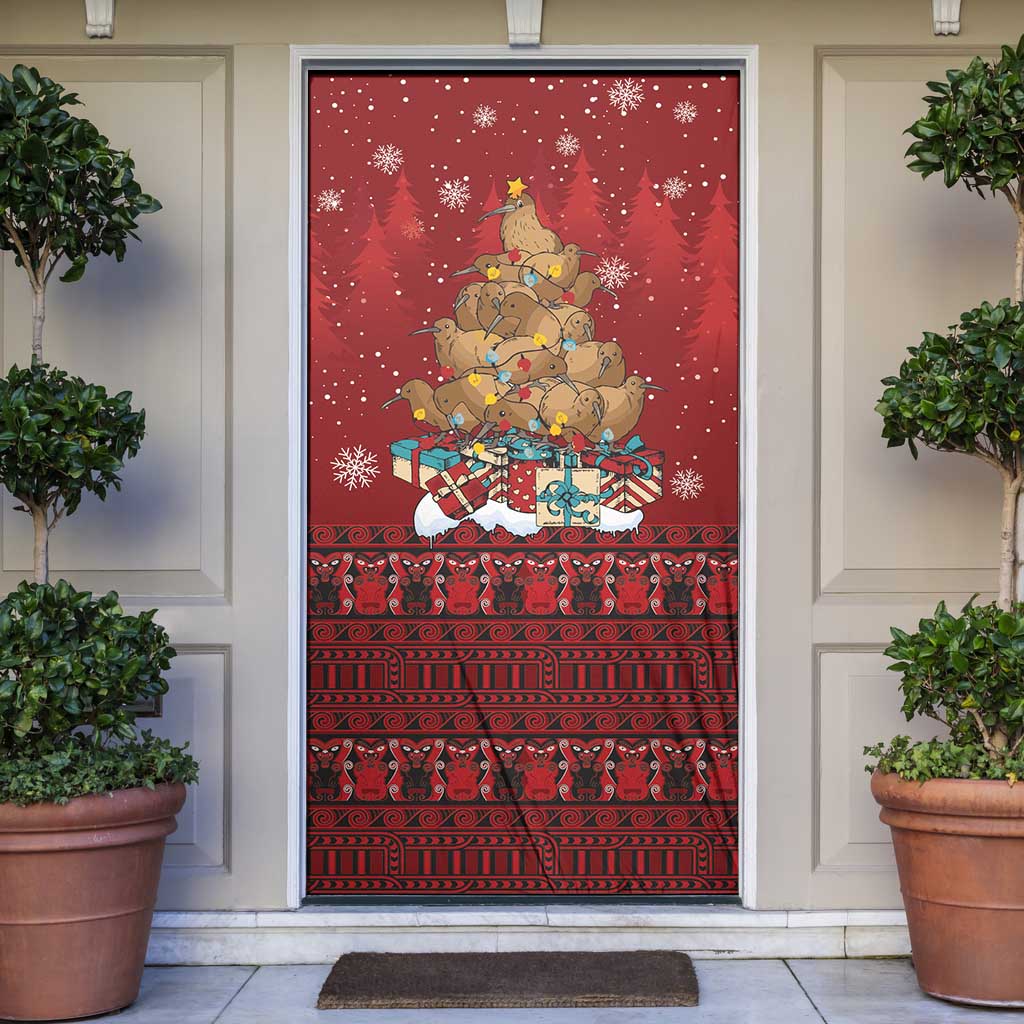 Funny Kiwi Bird Xmas Tree Door Cover New Zealand Tribal Christmas Spirit LT9 Red - Polynesian Pride