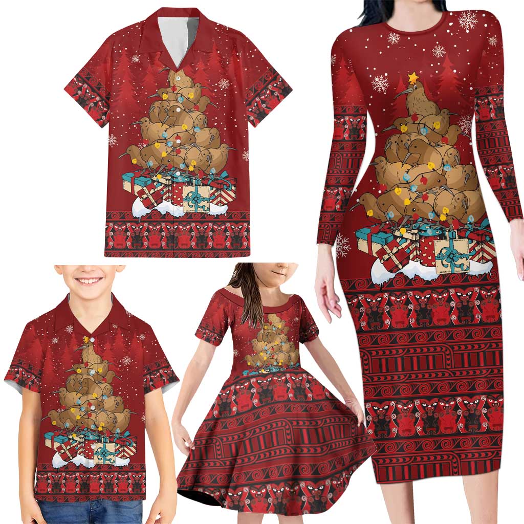 Funny Kiwi Bird Xmas Tree Family Matching Long Sleeve Bodycon Dress and Hawaiian Shirt New Zealand Tribal Christmas Spirit LT9 - Polynesian Pride
