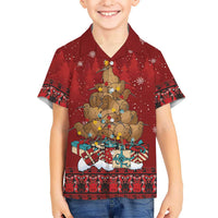 Funny Kiwi Bird Xmas Tree Family Matching Long Sleeve Bodycon Dress and Hawaiian Shirt New Zealand Tribal Christmas Spirit LT9 Son's Shirt Red - Polynesian Pride