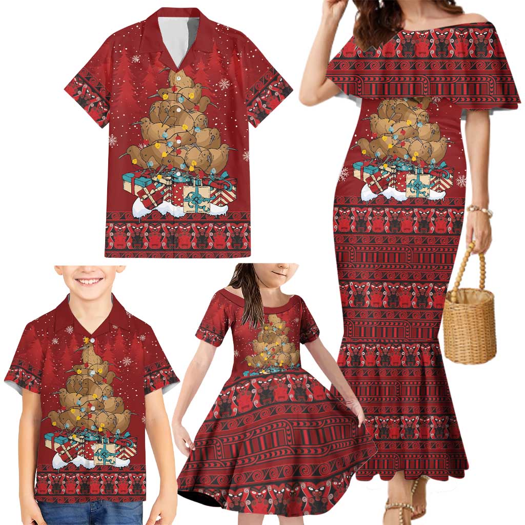 Funny Kiwi Bird Xmas Tree Family Matching Mermaid Dress and Hawaiian Shirt New Zealand Tribal Christmas Spirit - Polynesian Pride