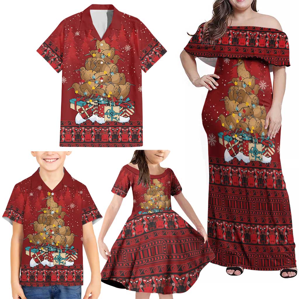 Funny Kiwi Bird Xmas Tree Family Matching Off Shoulder Maxi Dress and Hawaiian Shirt New Zealand Tribal Christmas Spirit LT9 - Polynesian Pride