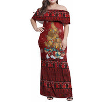 Funny Kiwi Bird Xmas Tree Family Matching Off Shoulder Maxi Dress and Hawaiian Shirt New Zealand Tribal Christmas Spirit LT9 Mom's Dress Red - Polynesian Pride