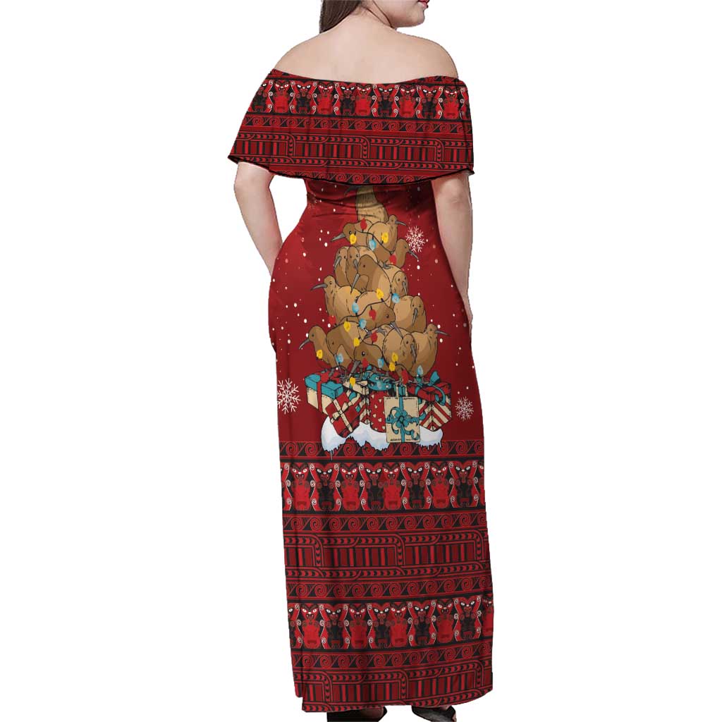Funny Kiwi Bird Xmas Tree Family Matching Off Shoulder Maxi Dress and Hawaiian Shirt New Zealand Tribal Christmas Spirit LT9 - Polynesian Pride