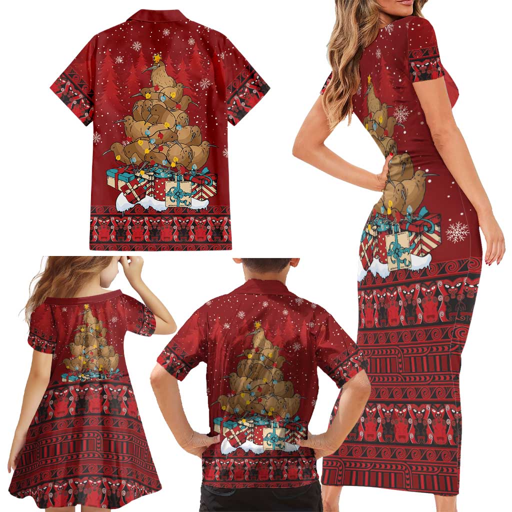 Funny Kiwi Bird Xmas Tree Family Matching Short Sleeve Bodycon Dress and Hawaiian Shirt New Zealand Tribal Christmas Spirit LT9 - Polynesian Pride