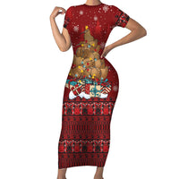 Funny Kiwi Bird Xmas Tree Family Matching Short Sleeve Bodycon Dress and Hawaiian Shirt New Zealand Tribal Christmas Spirit LT9 Mom's Dress Red - Polynesian Pride