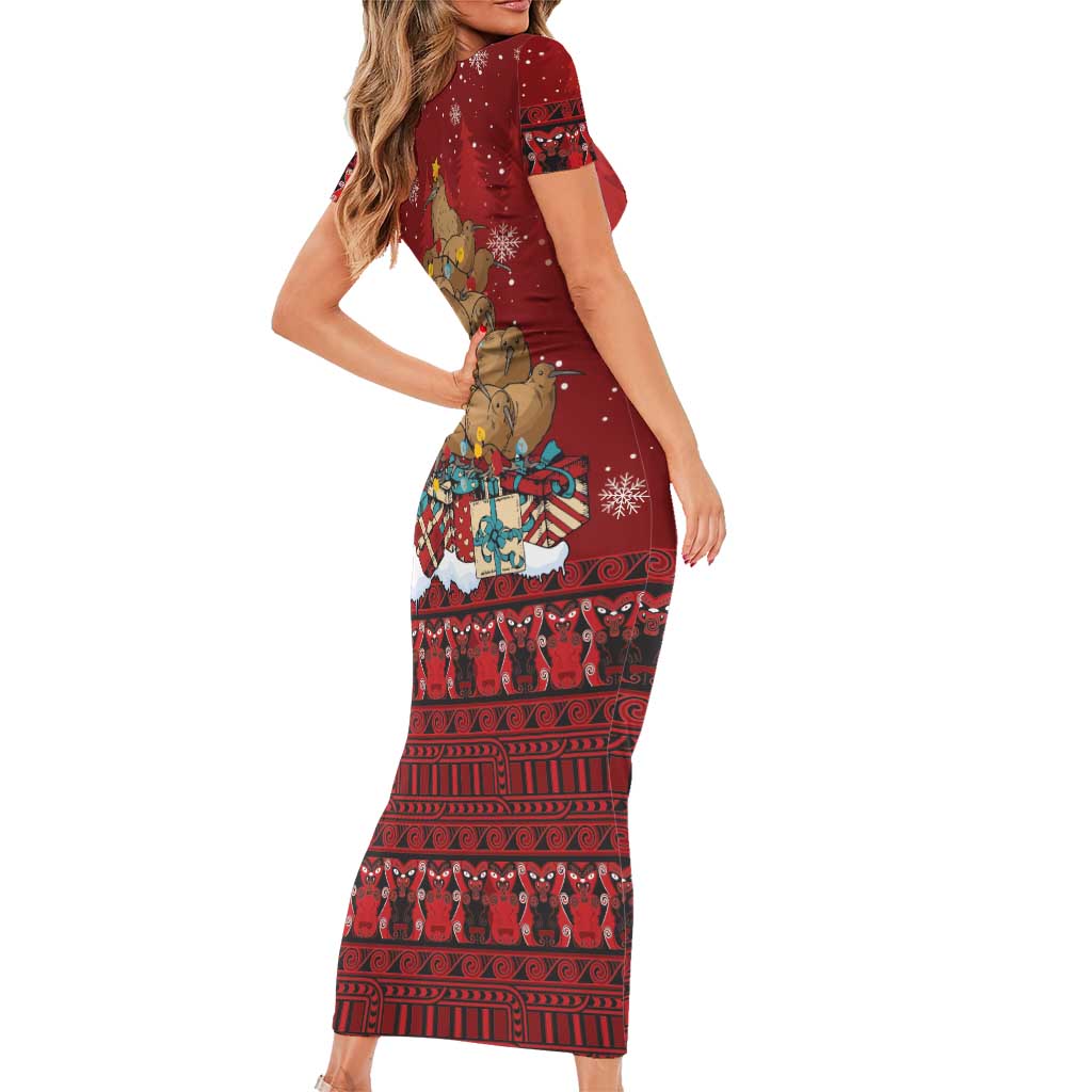 Funny Kiwi Bird Xmas Tree Family Matching Short Sleeve Bodycon Dress and Hawaiian Shirt New Zealand Tribal Christmas Spirit LT9 - Polynesian Pride