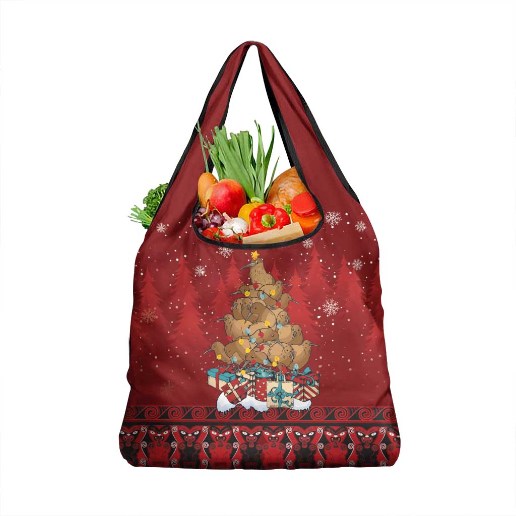 Funny Kiwi Bird Xmas Tree Grocery Bag New Zealand Tribal Christmas Spirit LT9 1-pack One Size Red - Polynesian Pride
