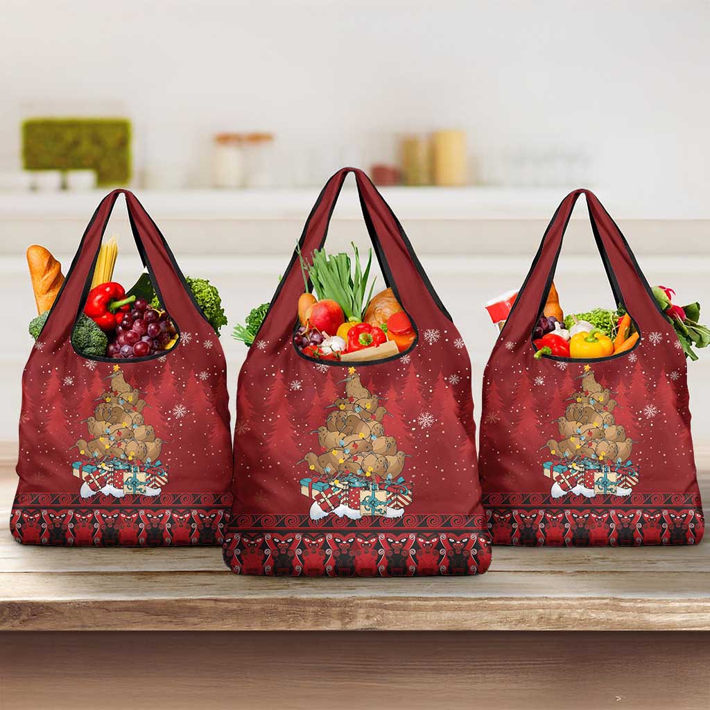 Funny Kiwi Bird Xmas Tree Grocery Bag New Zealand Tribal Christmas Spirit LT9 3-pack One Size Red - Polynesian Pride