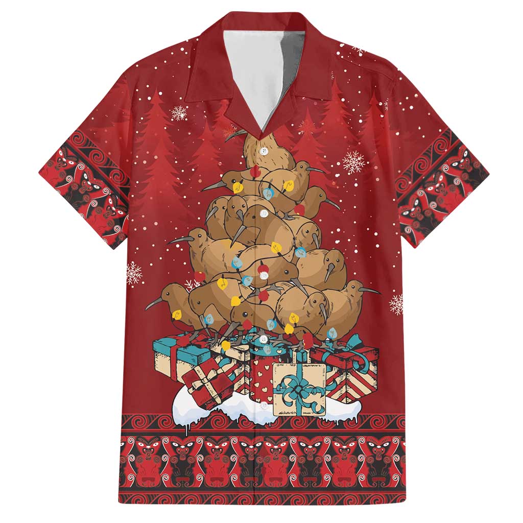 Funny Kiwi Bird Xmas Tree Hawaiian Shirt New Zealand Tribal Christmas Spirit LT9 Red - Polynesian Pride