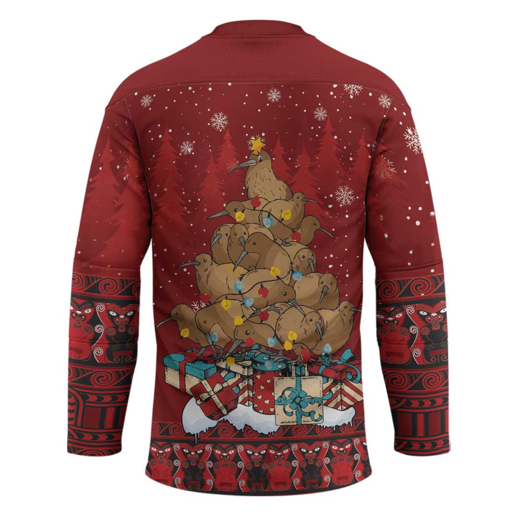 Funny Kiwi Bird Xmas Tree Hockey Jersey New Zealand Tribal Christmas Spirit LT9 - Polynesian Pride