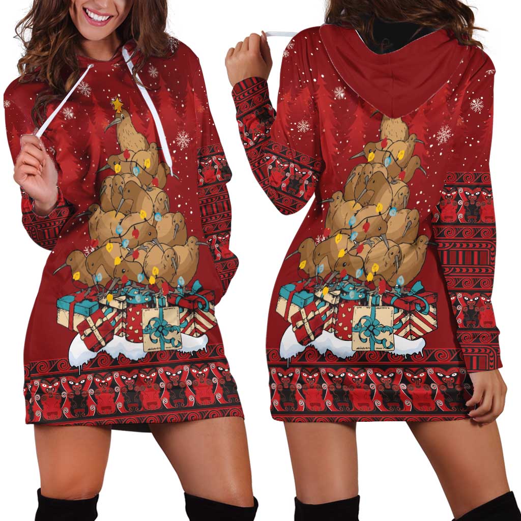 Funny Kiwi Bird Xmas Tree Hoodie Dress New Zealand Tribal Christmas Spirit LT9 - Polynesian Pride