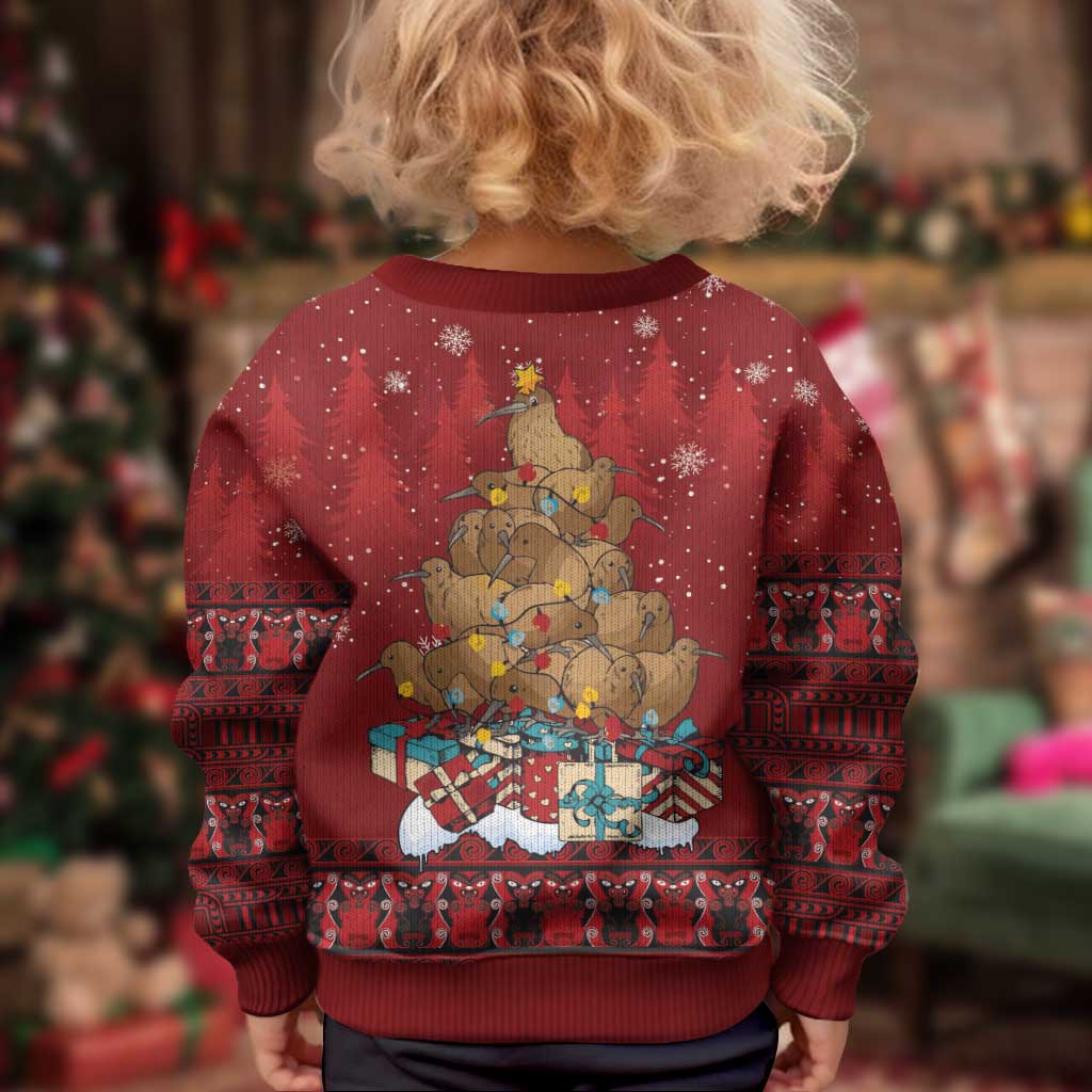 Funny Kiwi Bird Xmas Tree Kid Ugly Christmas Sweater New Zealand Tribal Christmas Spirit LT9 - Polynesian Pride