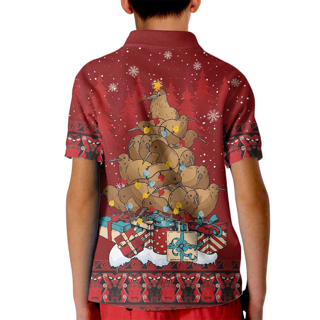 Funny Kiwi Bird Xmas Tree Kid Polo Shirt New Zealand Tribal Christmas Spirit LT9 - Polynesian Pride