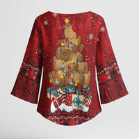 Funny Kiwi Bird Xmas Tree Kimono Sleeve Blouse New Zealand Tribal Christmas Spirit LT9 - Polynesian Pride