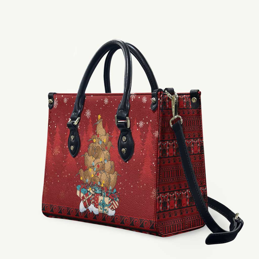 Funny Kiwi Bird Xmas Tree Leather Bag New Zealand Tribal Christmas Spirit LT9 Red - Polynesian Pride