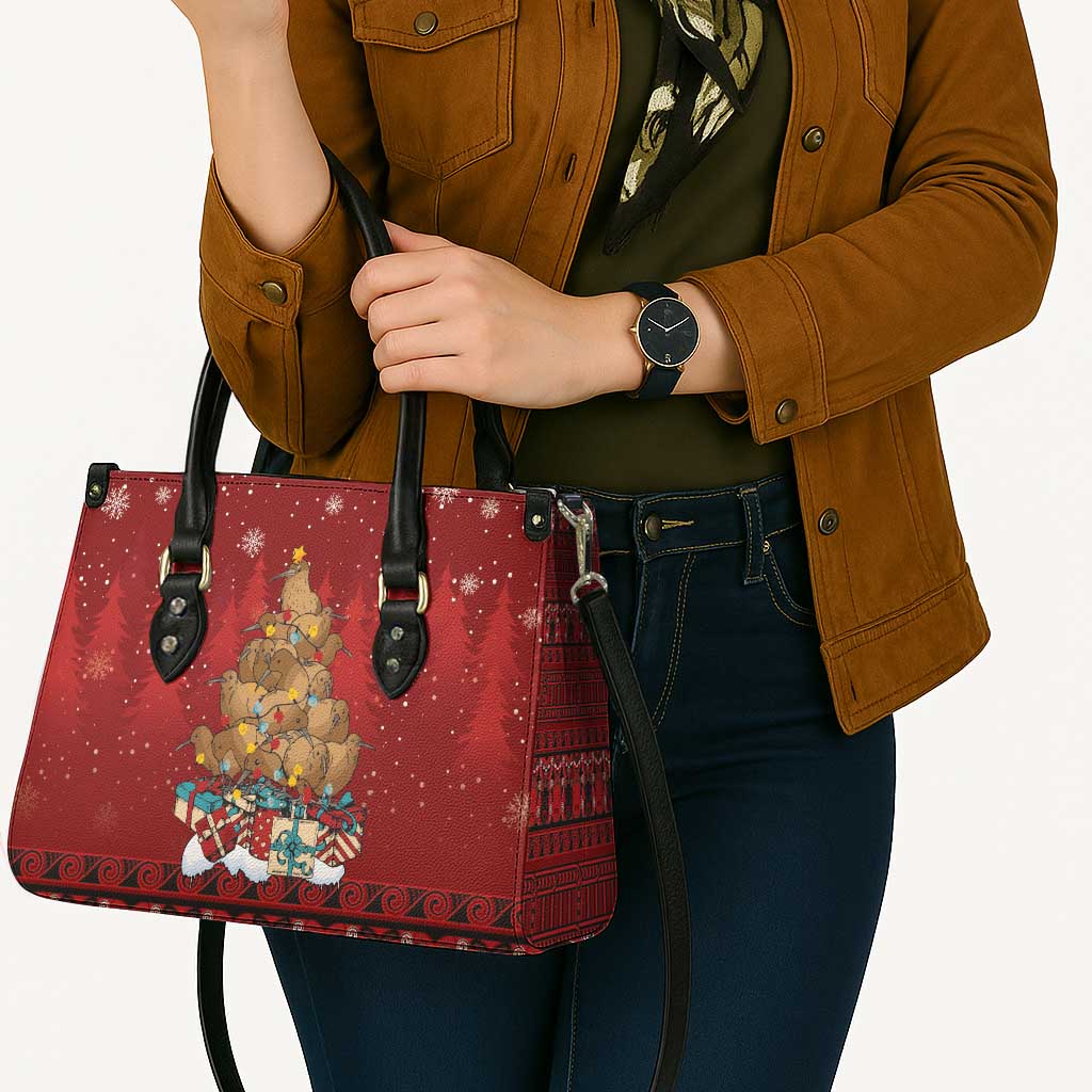 Funny Kiwi Bird Xmas Tree Leather Bag New Zealand Tribal Christmas Spirit LT9 - Polynesian Pride