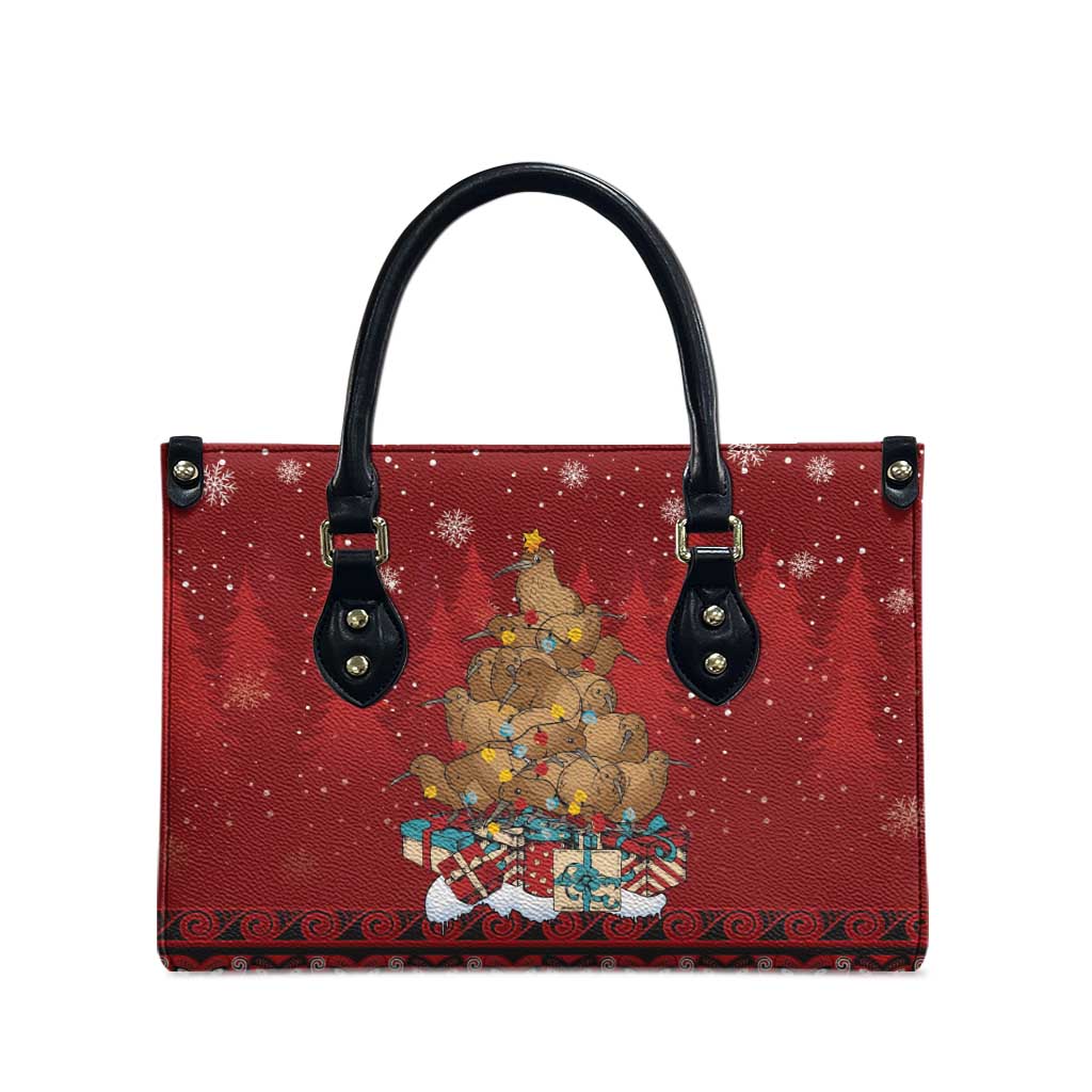 Funny Kiwi Bird Xmas Tree Leather Bag New Zealand Tribal Christmas Spirit LT9 - Polynesian Pride