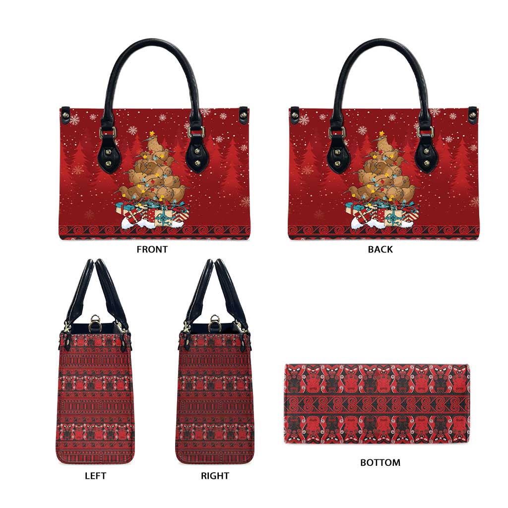 Funny Kiwi Bird Xmas Tree Leather Bag New Zealand Tribal Christmas Spirit LT9 - Polynesian Pride