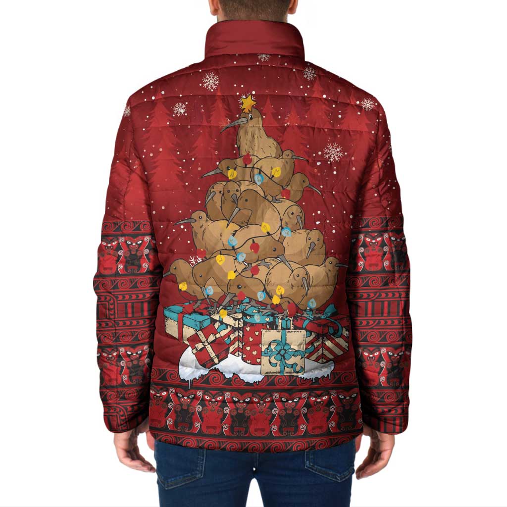Funny Kiwi Bird Xmas Tree Padded Jacket New Zealand Tribal Christmas Spirit LT9 - Polynesian Pride