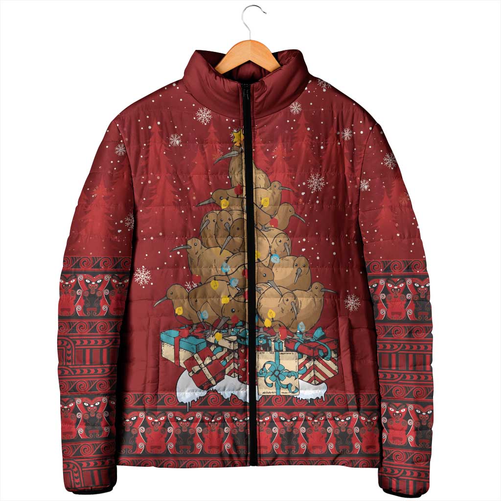 Funny Kiwi Bird Xmas Tree Padded Jacket New Zealand Tribal Christmas Spirit LT9 - Polynesian Pride