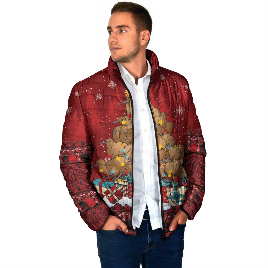 Funny Kiwi Bird Xmas Tree Padded Jacket New Zealand Tribal Christmas Spirit LT9 - Polynesian Pride