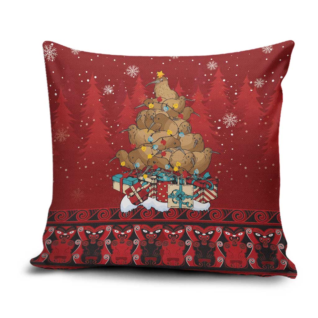 Funny Kiwi Bird Xmas Tree Pillow Cover New Zealand Tribal Christmas Spirit LT9 Red - Polynesian Pride