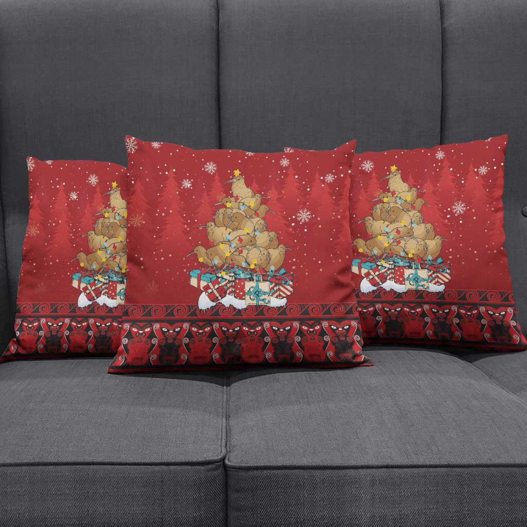 Funny Kiwi Bird Xmas Tree Pillow Cover New Zealand Tribal Christmas Spirit LT9 - Polynesian Pride