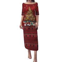 Funny Kiwi Bird Xmas Tree Puletasi New Zealand Tribal Christmas Spirit LT9 Long Dress Red - Polynesian Pride